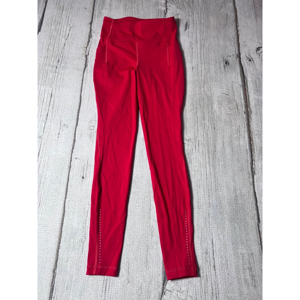 Lululemon Red Speed Up High RiseLeggings with Pockets and Reflective Trim Size 4